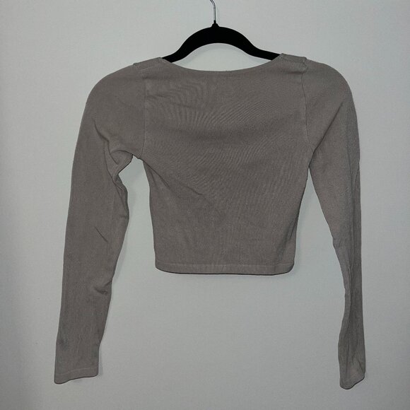 Zara Sage Green Ribbed Longsleeve Scoop Neck Seamless Crop Top | Size XS-S - Picture 2 of 4